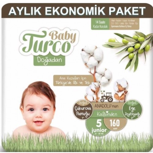 Baby Turco Doğadan Aylık Ekonomik Bebek Bezi 5 No Junior 160 lı