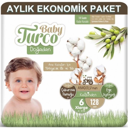 Baby Turco Doğadan Aylık Ekonomik Bebek Bezi 6 No X-Large 128 li