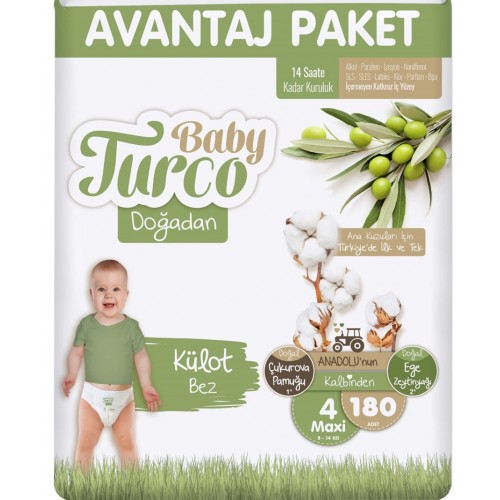 Baby Turco Doğadan Külot Bebek Bezi 4 No Maxi 90 lı x 2 Adet