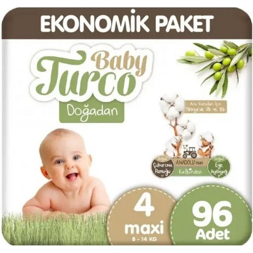 Baby Turco Doğadan Ultra Fırsat Bebek Bezi 4 No Maxi 96 lı