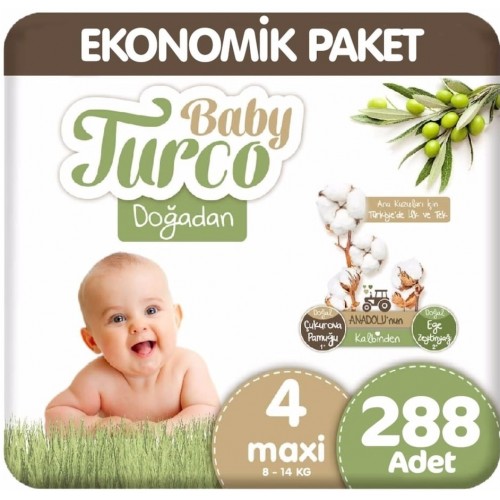 Baby Turco Doğadan Ultra Fırsat Bebek Bezi 4 No Maxi 96 lı x 3 Adet