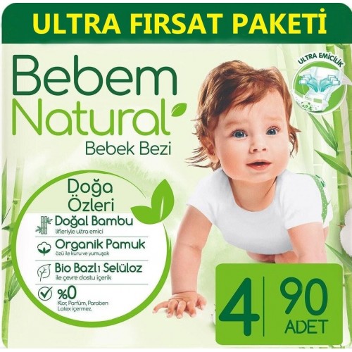 Bebem Natural Bebek Bezi Ultra Fırsat Paketi Maxi 4 No 90 li