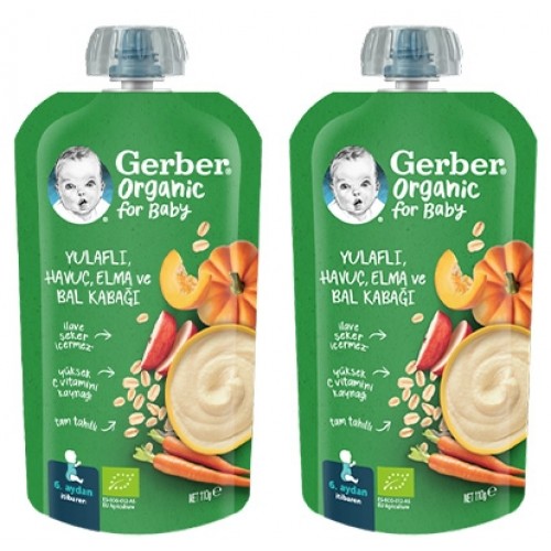 Gerber Organik Yulaflı Elma, Havuç ve Balkabaklı Püre 110g x 2 Adet