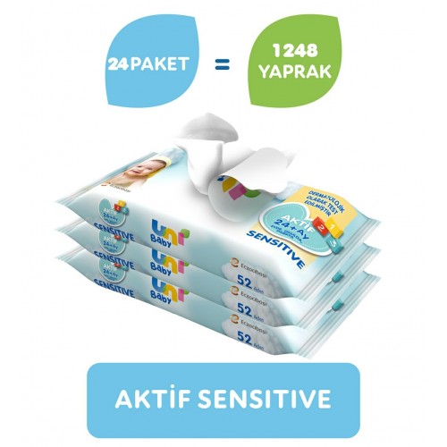 Uni Baby Aktif Sensitive Islak Havlu 24 x 52 li (1248 Yaprak)