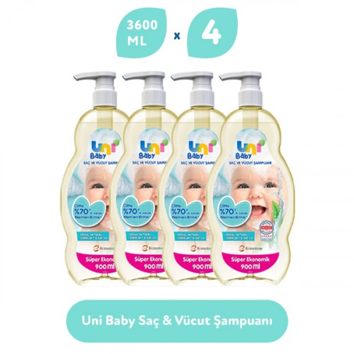 Uni Baby Şampuan Boyasız 900 ml x 4 Adet