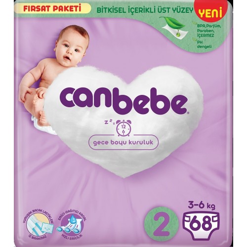 Canbebe Bebek Bezi Fırsat Paketi 2 Beden Mini (3-6 kg) 68 Adet