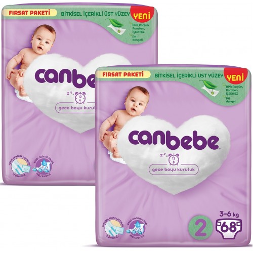 Canbebe Bebek Bezi Fırsat Paketi 2 Beden Mini (3-6 kg) 68 li x 2 Adet