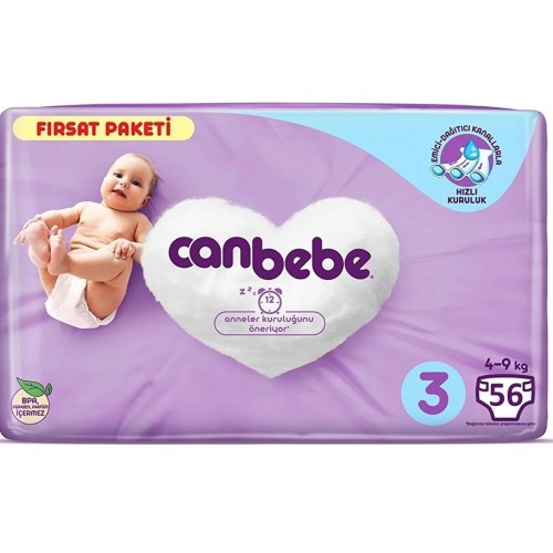 Canbebe Bebek Bezi Fırsat Paketi 3 Beden Midi (4-9 kg) 56 Adet