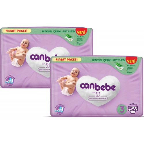 Canbebe Bebek Bezi Fırsat Paketi 3 Beden Midi (4-9 kg) 56 lı x 2 Adet