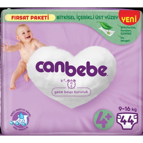 Canbebe Bebek Bezi Fırsat Paketi 4+ Beden Maxi Plus (9-16 kg) 44 Adet