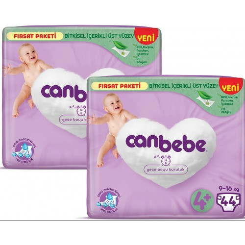 Canbebe Bebek Bezi Fırsat Paketi 4+Beden MaxiPlus(9-16kg)44 lü x2 Adet