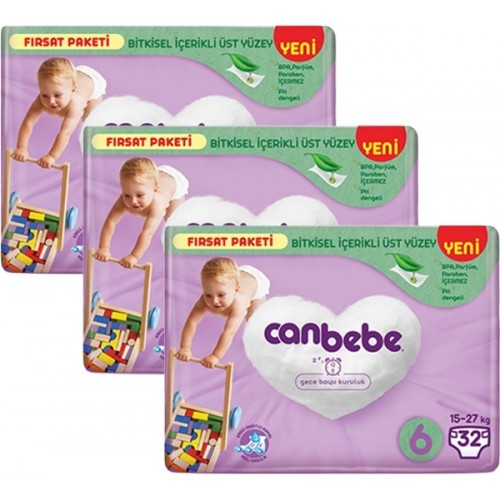 Canbebe Bebek Bezi Fırsat Paketi 6 Beden XL (15-27 Kg) 32 li x 3 Adet