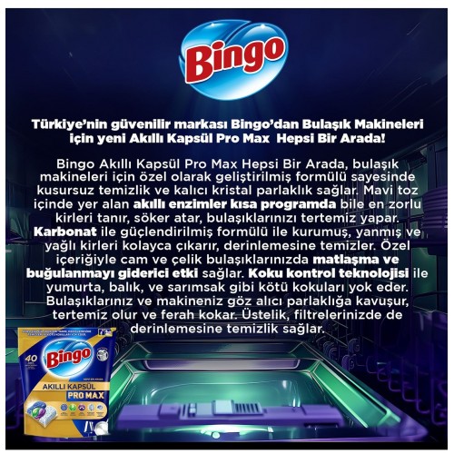 Bingo Akıllı Kapsül Pro Max Bulaşık Makinesi Deterjanı Tableti 60 lı