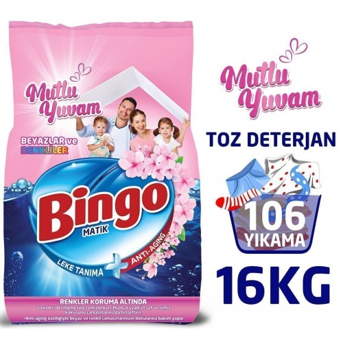 Bingo Matik Mutlu Yuvam Renkli ve Beyazlar Toz Çamaşır Deterjanı 16 kg