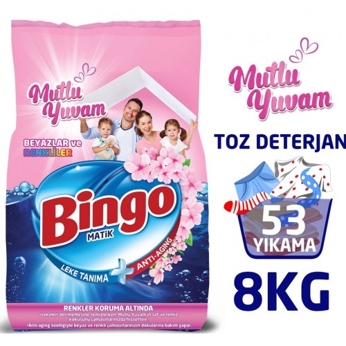 Bingo Matik Mutlu Yuvam Renkli ve Beyazlar Toz Çamaşır Deterjanı 8 kg