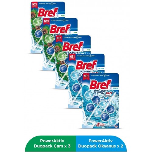 Bref Power Aktiv Duopack Katı Tuvalet Bloğu 3 Çam + 2 Okyanus 5 x 2 li