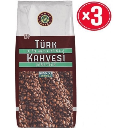 Kahve Dünyası Orta Kavrulmuş Çekirdek Kahve 1000 gr x 3 Adet