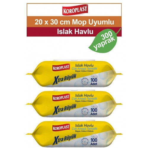 Koroplast Çok amaçlı Beyaz Sabun Kokulu Islak Havlu 100 lü x 3 Adet