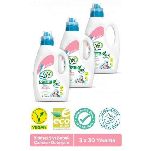 Life By Fakir Bitkisel Baz Vegan Sıvı Bebek Deterjanı 1500 ml x 3 Adet