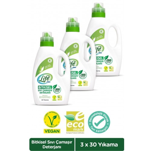 Life by Fakir Bitkisel Bazlı Vegan Çamaşır Deterjanı 1500 ml x 3 Adet