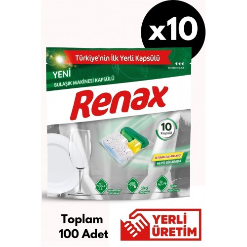 Renax Bulaşık Makinesi Kapsülü Hepsi Bir Arada 10 lu x 10 Adet