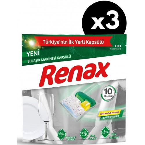 Renax Bulaşık Makinesi Kapsülü Hepsi Bir Arada 10 lu x 3 Adet