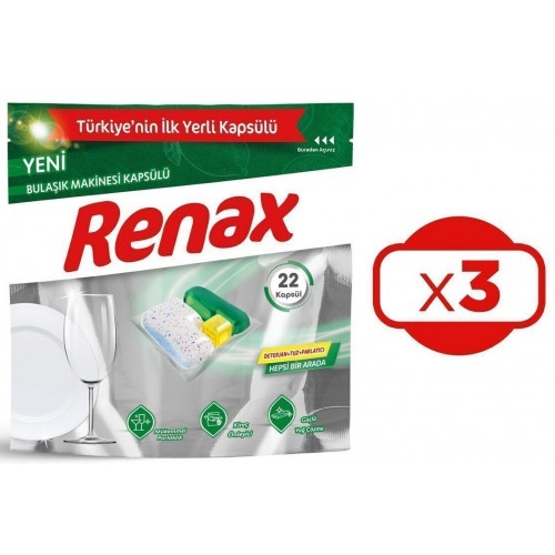 Renax Bulaşık Makinesi Kapsülü Hepsi Bir Arada 22 li x 3 Adet