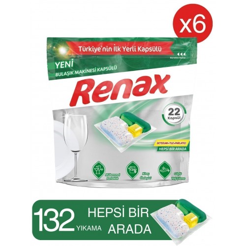 Renax Bulaşık Makinesi Kapsülü Hepsi Bir Arada 22 li x 6 Adet