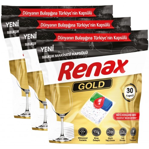 Renax Gold Bulaşık Makinesi Kapsülü Hepsi Bir Arada 30 lu x 3 Adet