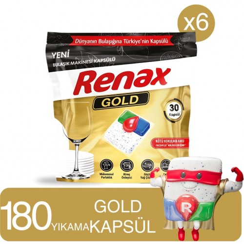 Renax Gold Bulaşık Makinesi Kapsülü Hepsi Bir Arada 30 lu x 6 Adet