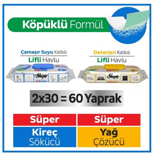 Sleepy Easy Clean Süper Yağ Çözücü ve Kireç Sökücü Havlu 2 x 30 Adet