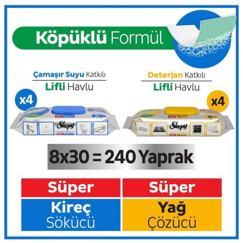 Sleepy Easy Clean Süper Yağ Çözücü ve Kireç Sökücü Havlu 8 x 30 Adet