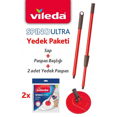 Vileda Spino Ultra Yedek Sap + Başlık Paketi + 2 Adet Yedek Paspas