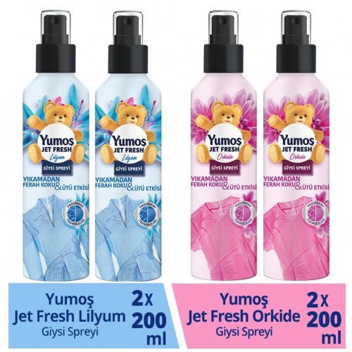 Yumoş Jet Fresh Giysi Spreyi Lilyum 200 ml + Orkide 200 ml x 2 Adet