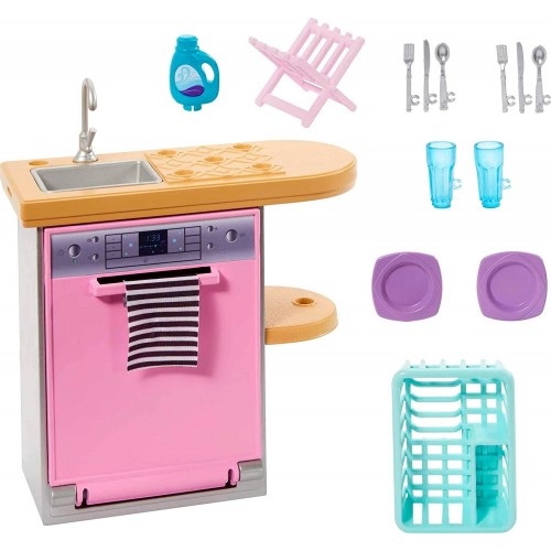 Barbie Bulaşık Makinesi Mobilyaları ve Aksesuar Paketi HJV32-HJV34