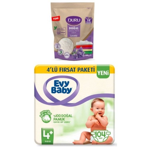 Evy Baby Bebek Bezi 4+ Beden Maxiplus Fırsat Paketi 104 Adet (Duru Granül Hediyeli)