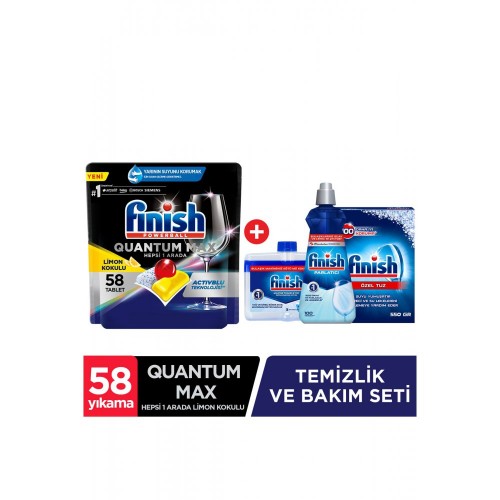 Finish Quantum Max Kapsül Deterjan Limon 58 li +Temizlik ve Bakım Seti