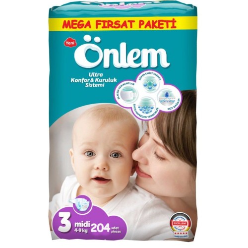 Önlem Bebek Bezi Mega Paket Midi 3 Beden 204 lü