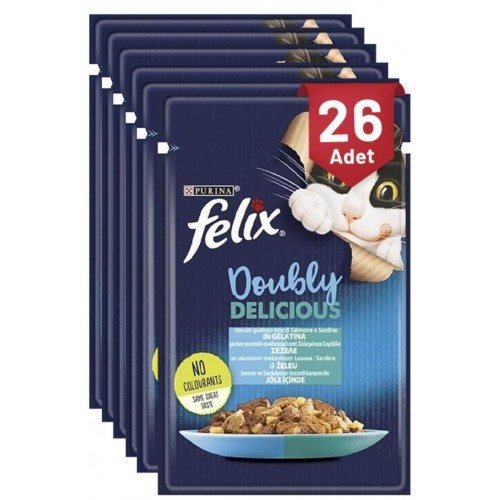 Felix Çifte Lezzet Somon Sardalya Konserve Kedi Maması 85 gr x 26 Adet