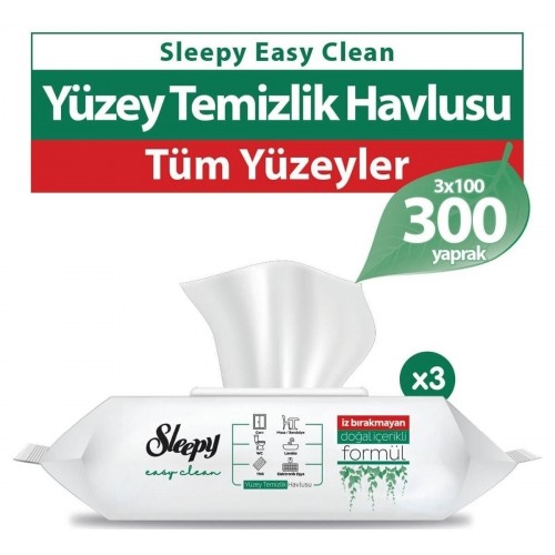 Sleepy Easy Clean Yüzey Temizlik Havlusu 100 Yaprak x 3 Adet