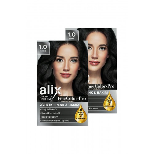 Alix Kit Saç Boyası 1.0 Siyah 50 ml x 2 Adet