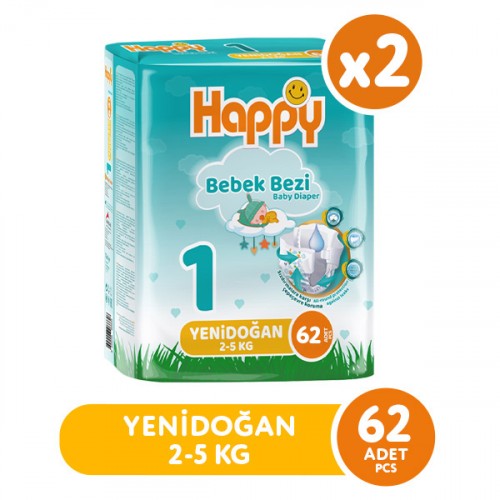 Happy Bebek Bezi Yenidoğan 1 No 62 li x 2 Adet