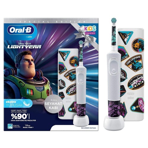 Oral-B Çocuk D100 Lightyear Şarj Edilebilir Diş Fırçası + Seyahat Kabı