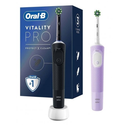 Oral-B Vitality Pro Protect X Clean Siyah+Lila Şarjlı Diş Fırçası 2 li