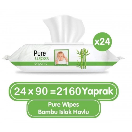 Pure Baby Organik Bambu Özlü Islak Havlu 90 lı x 24 Adet