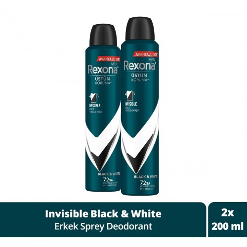 Rexona Invisible Black + White Men Deodorant 200 ml x 2 Adet