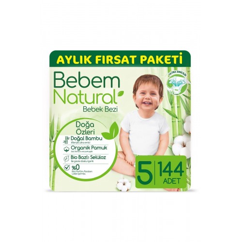 Bebem Natural Bebek Bezi Aylık Fırsat Paketi Junior 5 No 144 lü