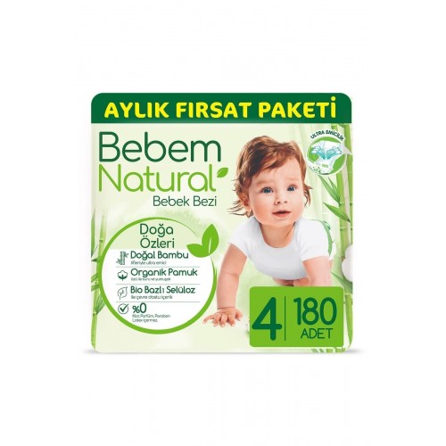 Bebem Natural Bebek Bezi Aylık Fırsat Paketi Maxi 4 No 180 li