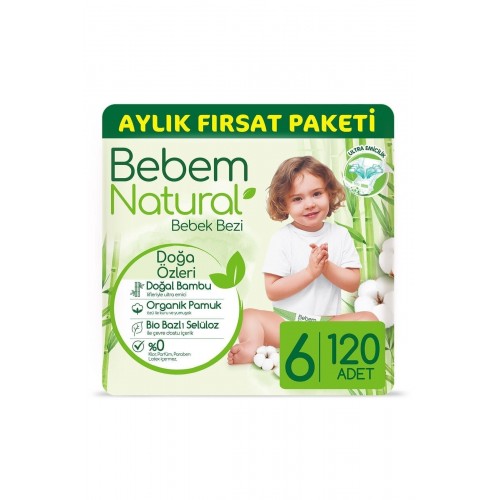 Bebem Natural Bebek Bezi Aylık Fırsat Paketi XLarge 6 No 120 li