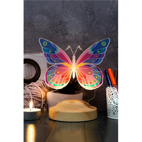 Kelebek Tasarımlı, Kelebek Desenli Çocuk Odası 3D Gece Lambası